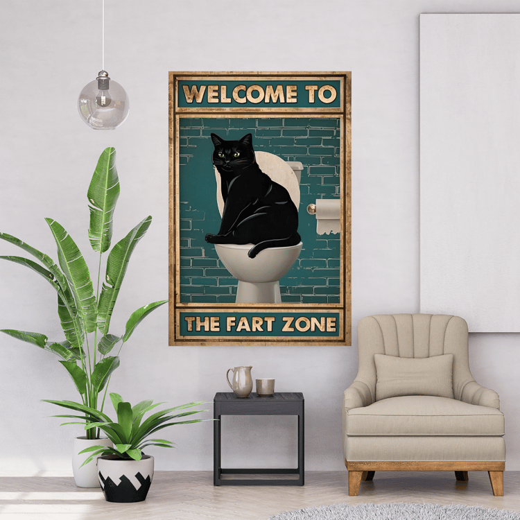 Retro Poster Print, Black Cat In Toilet Poster, Funny Animal Poster, Welcome To The Fart Zone, Retro Cat Poster, Vintage Style Poster