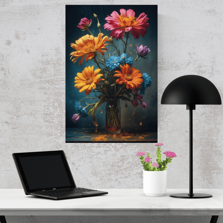 Poster with flowers in oil, Poster with bright flowers, Flower poster,Flowers for home decor,Flower bouquet poster,Floral Botanical poster