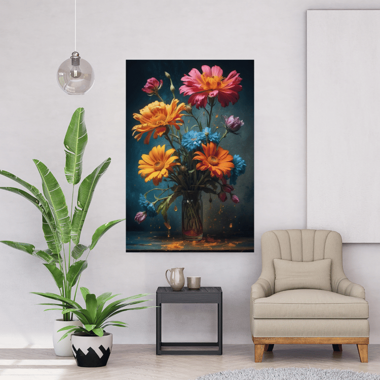 Poster with flowers in oil, Poster with bright flowers, Flower poster,Flowers for home decor,Flower bouquet poster,Floral Botanical poster
