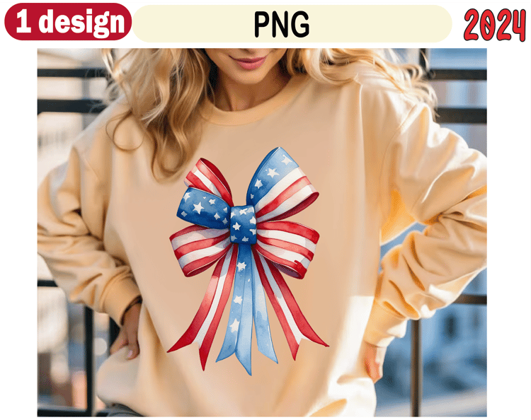 American Flag Bow Design PNG, Independence Day T-Shirt Design, Patriotic Bow Graphic, Flag Bow Illustration, USA Bow Design for Apparel