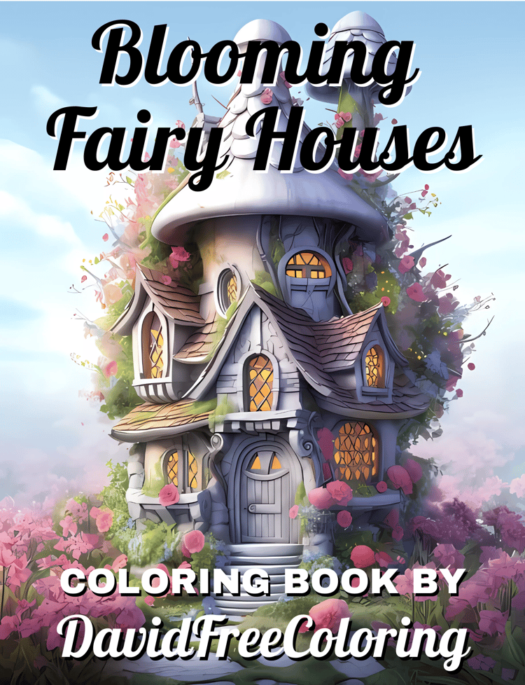 50 Blooming Fairy Houses Coloring Book Home Image for Adult Coloring Page Fairy Home printable coloring book gift for adult PDF download PNG