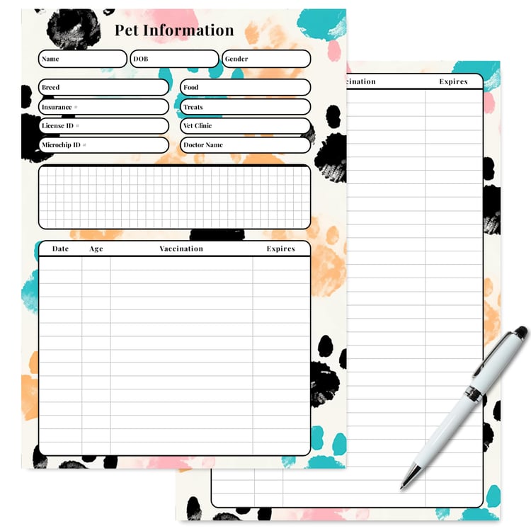 Paws Pet Information Planner Page | Tracia Creative