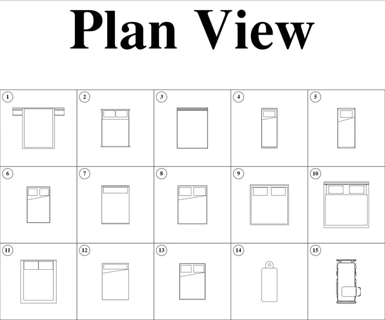 15 Beds Cad Blocks DWG, Plan View