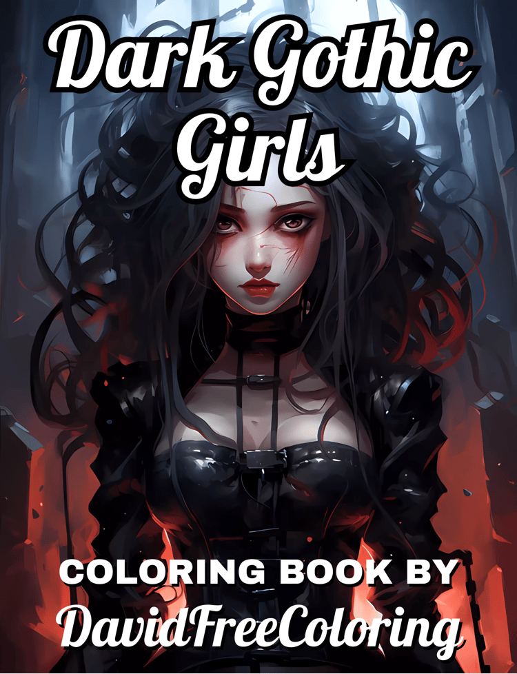 40 Dark Gothic Girls Coloring Book Girls Image for Adult Coloring Page Gothic Girl printable coloring book gift for adult PDF download PNG