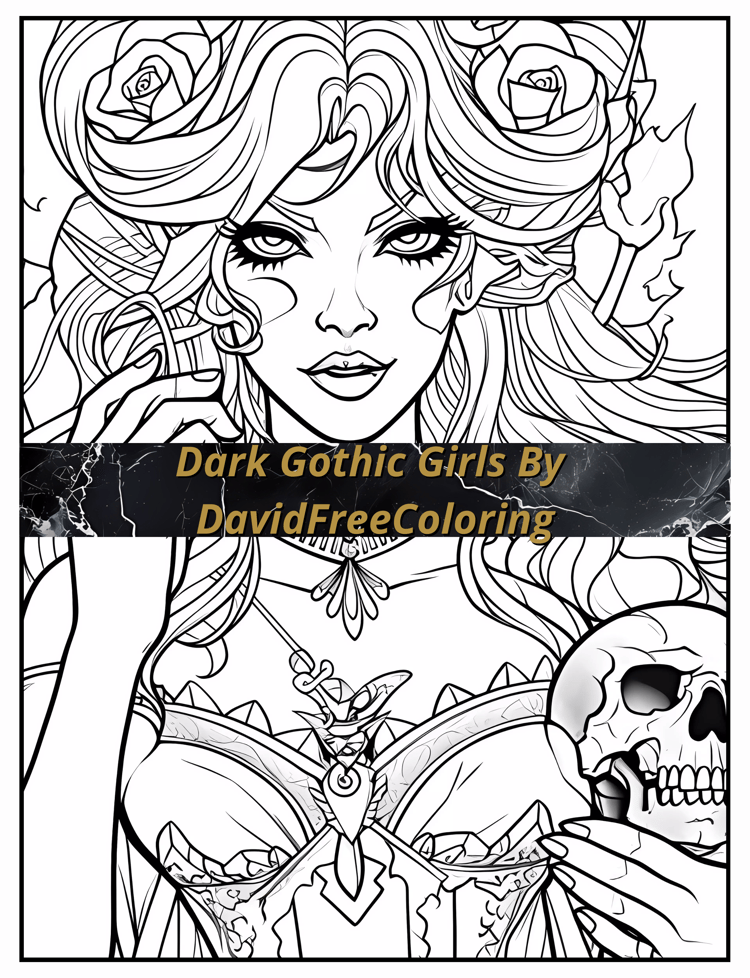 40 Dark Gothic Girls Coloring Book Girls Image for Adult Coloring Page Gothic Girl printable coloring book gift for adult PDF download PNG