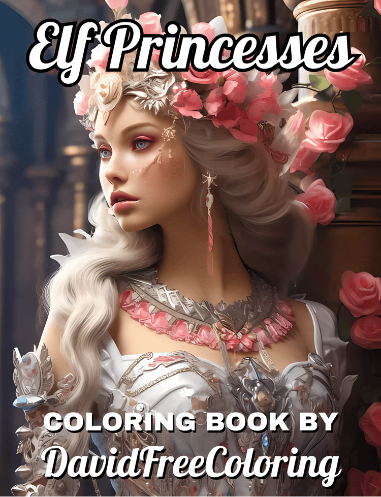 30 Elf Princesses Coloring Book Girl Images for Adult Coloring Pages Pretty Princess printable coloring book gift for adult PDF Download PNG