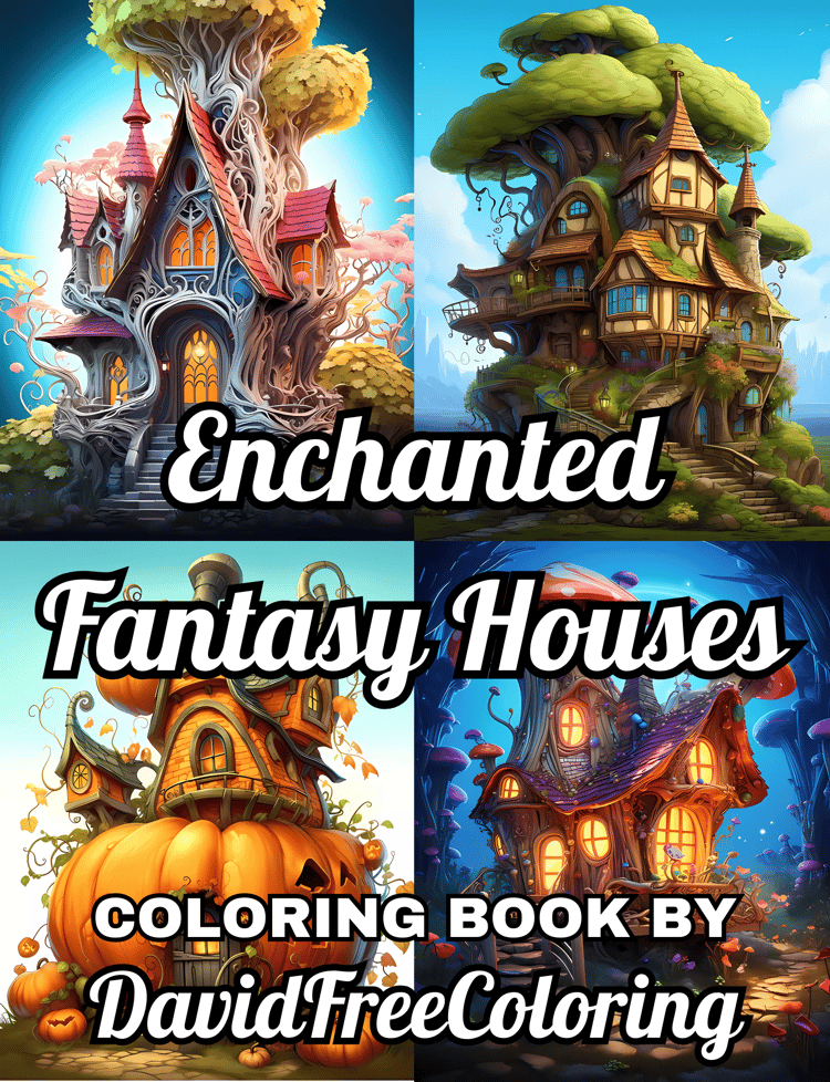 100 Enchanted Fantasy Houses Coloring Book Images for Adult Coloring Pages Houses printable coloring book gift for adult PDF Download PNG