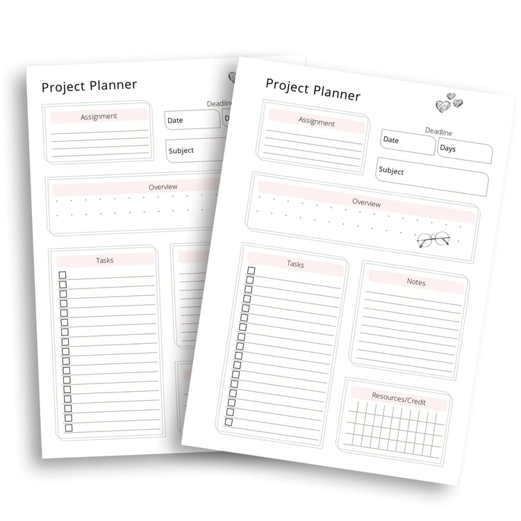 Printable School Project Planner: A5 Pink Insert | Tracia Creative