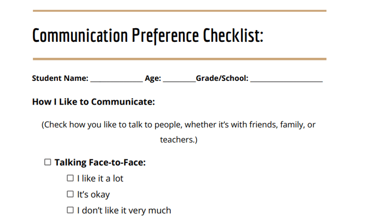 Neurodivergent Student Communication Preference checklist