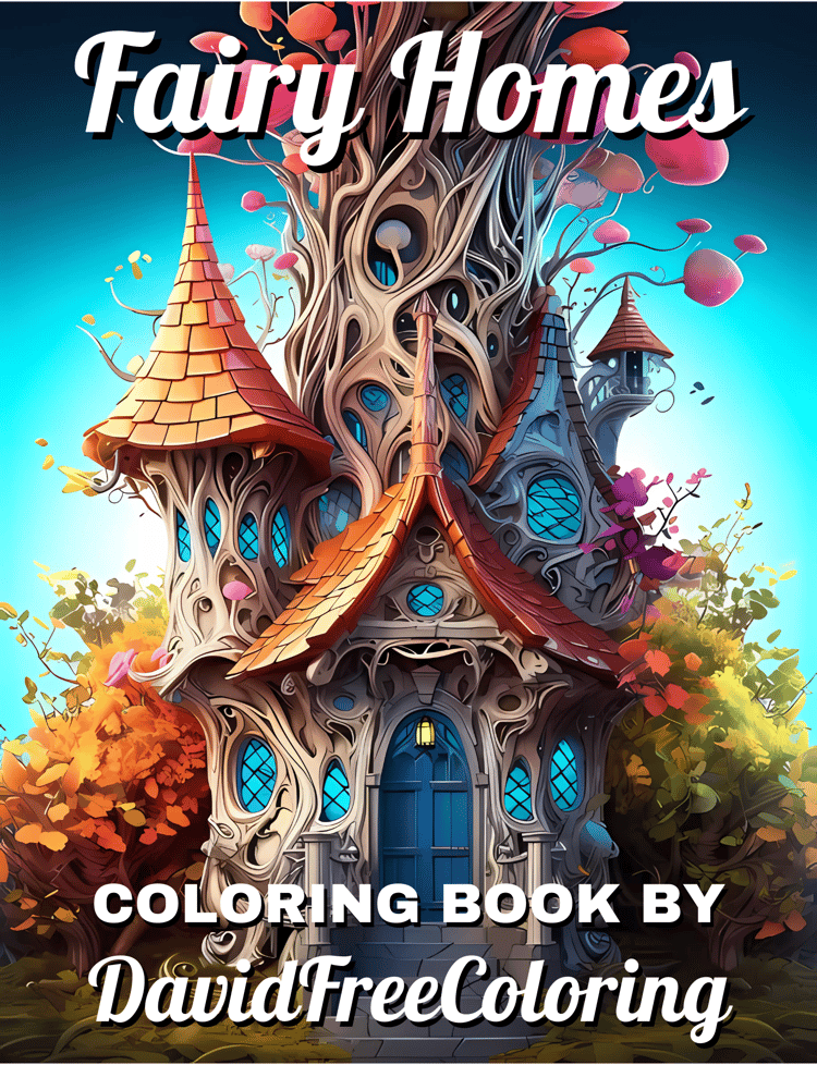 50 Fairy Homes Coloring Book Fairy Homes Image for Adult Coloring Page Fairy Homes printable coloring book gift for adult PDF Download PNG