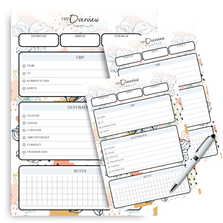 A5 Trip Overview Planner | Stylish Travel Companion | Tracia Creative