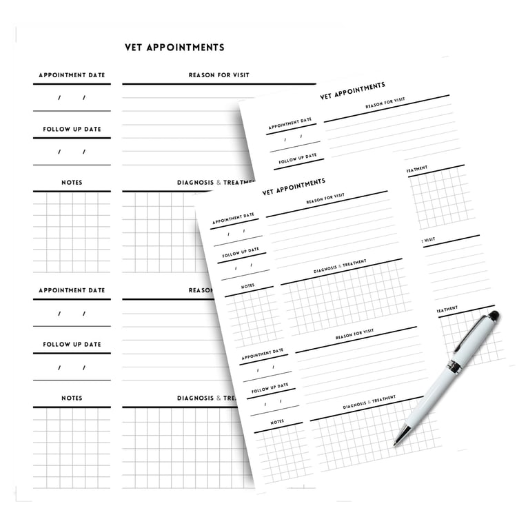 A5 Vet Appointments Planner | Pet Health Organizer | Tracia Creative