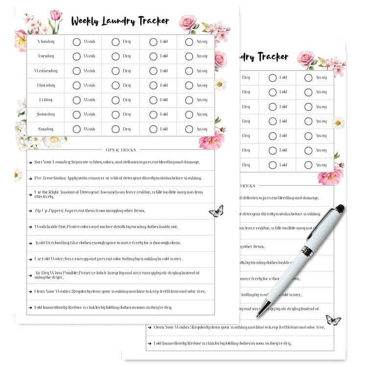 Floral Weekly Laundry Tracker Printable