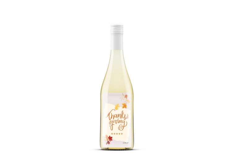 Customizable Pastel Fall Design Sticker Label 4"x6" | Digital Canva Template. Mock sticker on white wine bottle