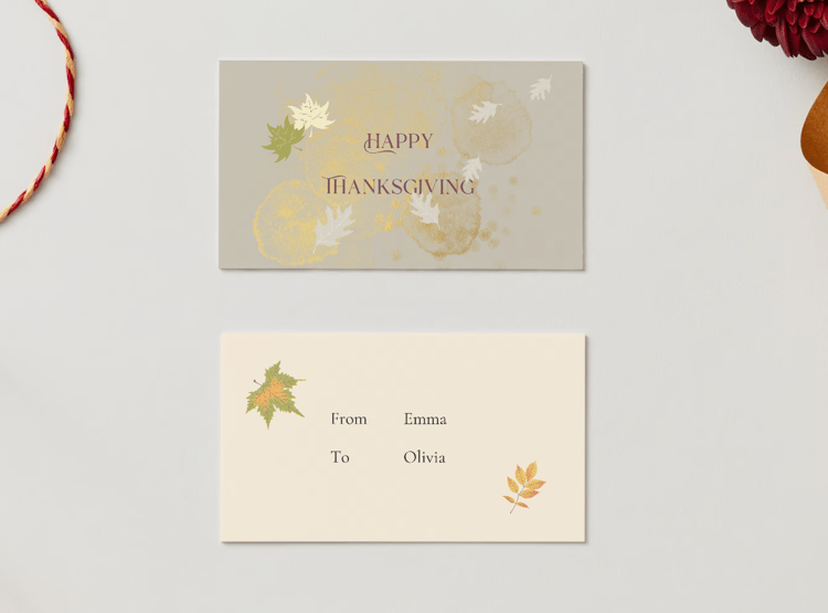 Customizable Minimalist Autumn Leaves Gift/Favor Tag| Digital Canva Template. Mock front and back