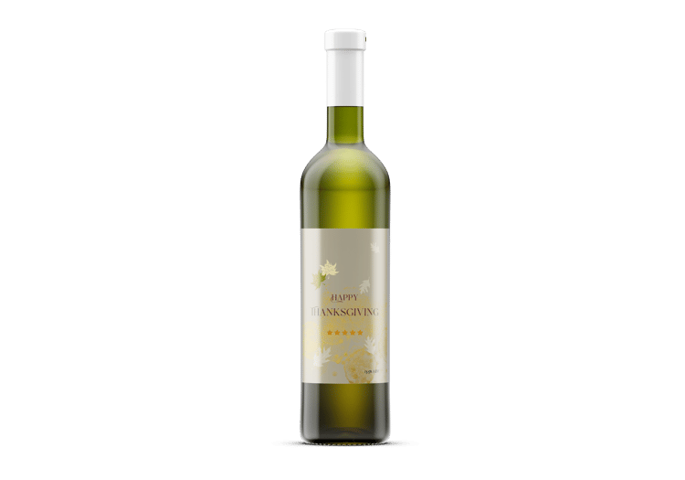 Customizable Minimalist Autumn Leaves Sticker Label 4"x6" | Digital Canva Template. Mock sticker on green wine bottle