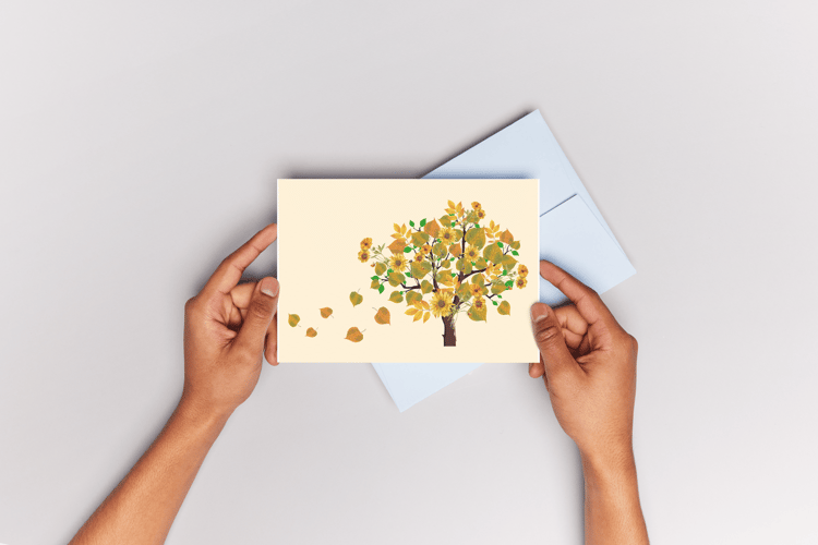 Customizable Abundant Vibrant Tree Folded Card Landscape | Digital Canva Template. Mock image