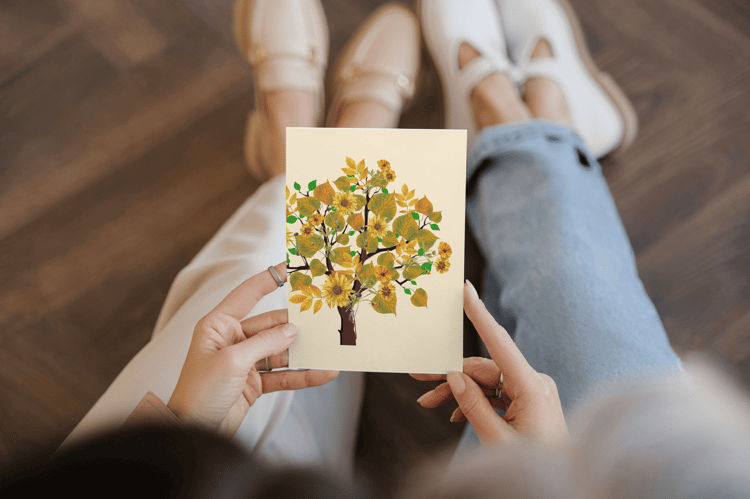 Customizable Abundant Vibrant Tree Folded Card Portrait | Digital Canva Template. Mock image