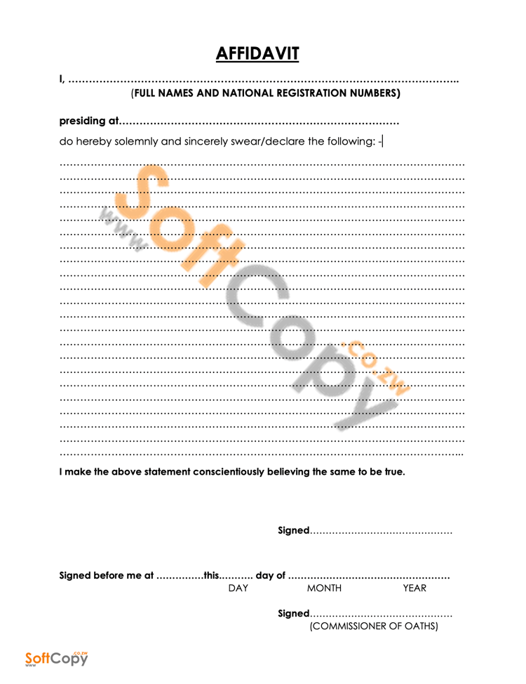 An affidavit form is a legal document used to declare sworn statements or facts. It is typically used in legal proceedings or administrative matters and is signed by the person making the statement, known as the affiant, in the presence of a notary public