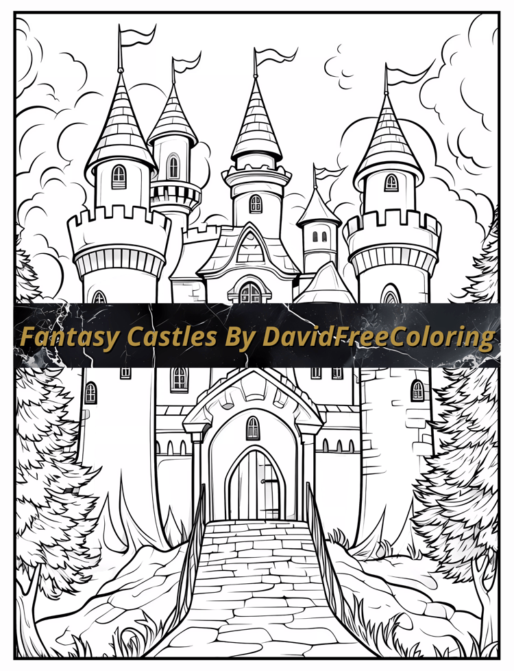 50 Fantasy Castles Coloring Book Fantastic Images for Adult Coloring Pages Castles printable coloring book gift for adult PDF Download PNG