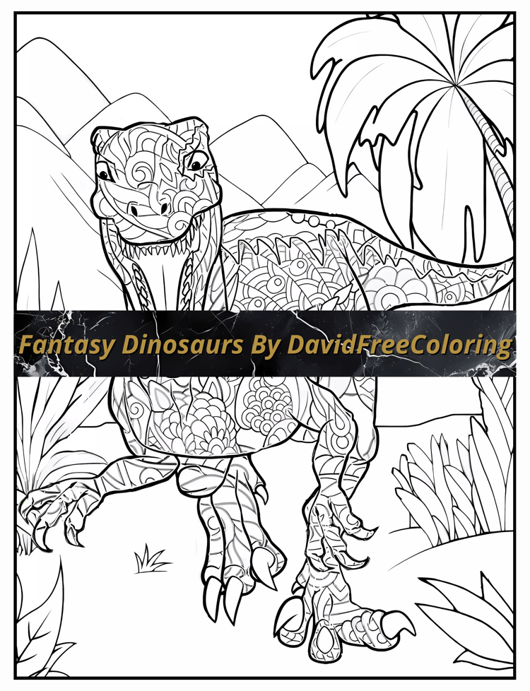 40 Fantasy Dinosaurs Coloring Book Dino Images for Adult Coloring Pages Dinosaurs printable coloring book gift for adult PDF download PNG