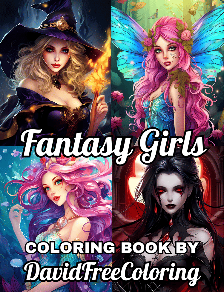 110 Fantasy Girls Coloring Book Fantasy Images for Adult Coloring Pages Pretty Girls printable coloring book gift for adult PDF Download PNG