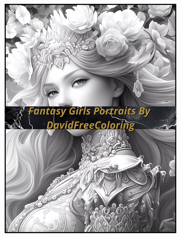80 Girls Portraits Coloring Book Girl Image for Adult Coloring Pages Pretty Princess printable coloring book gift for adult PDF download PNG