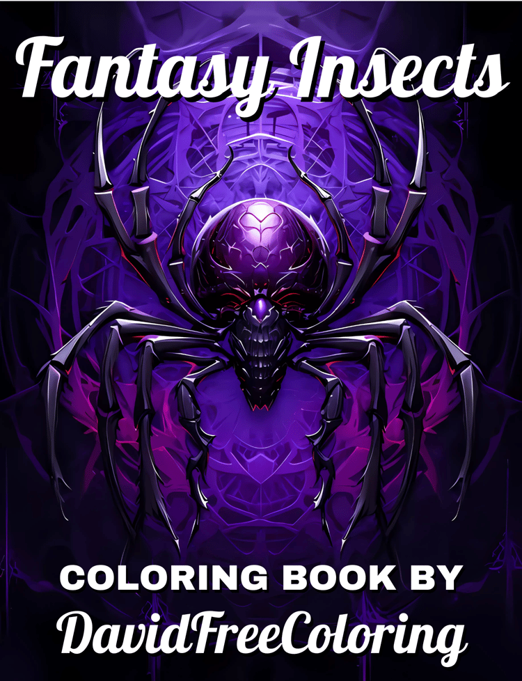 50 Fantasy Insects Coloring Book Butterfly Images for Adult Coloring Pages Spider printable coloring book gift for adult PDF Download PNG