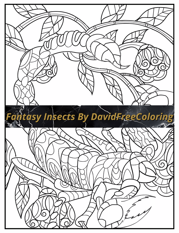 50 Fantasy Insects Coloring Book Butterfly Images for Adult Coloring Pages Spider printable coloring book gift for adult PDF Download PNG