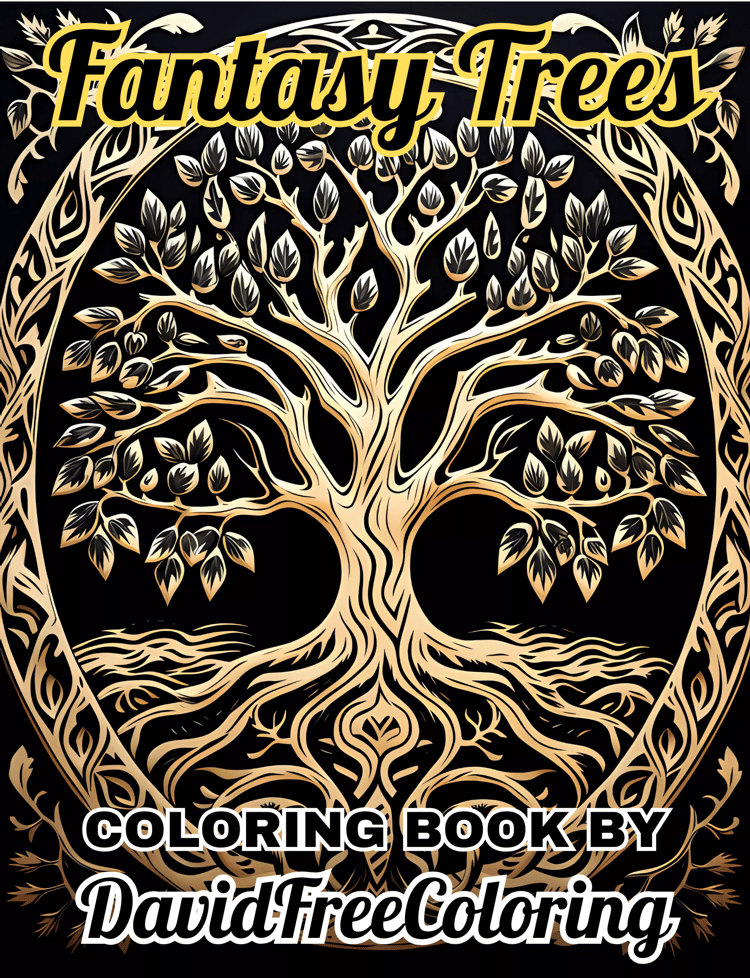 50 Trees Coloring Book Fantasy Trees Images for Adult Coloring Pages Flowers printable coloring book Trees gift for adult PDF Download PNG