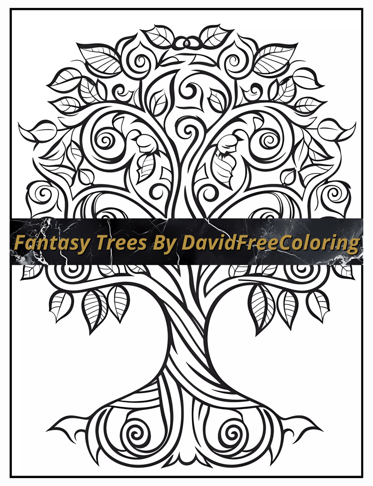 50 Trees Coloring Book Fantasy Trees Images for Adult Coloring Pages Flowers printable coloring book Trees gift for adult PDF Download PNG