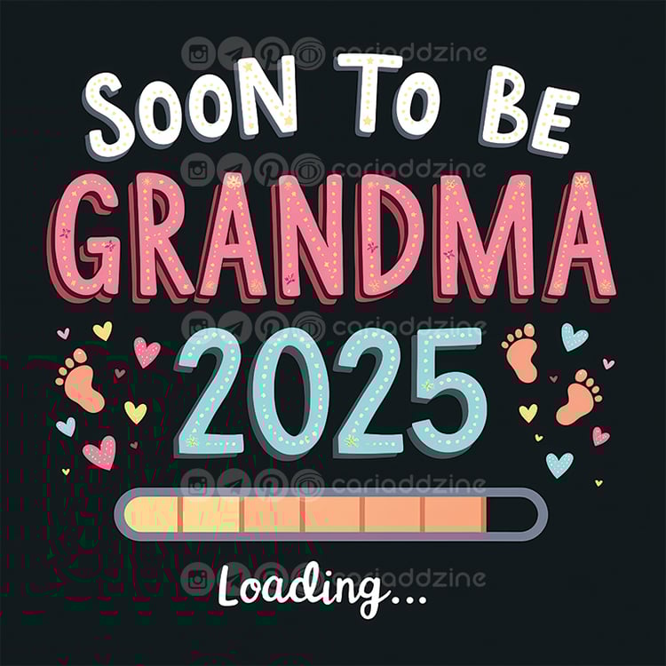 soon to be grandma, pregnancy announcement, colorful design, baby shower decor, whimsical art, grandparent announcement, 2025 baby, hand-drawn style, baby footprints, joyful celebration