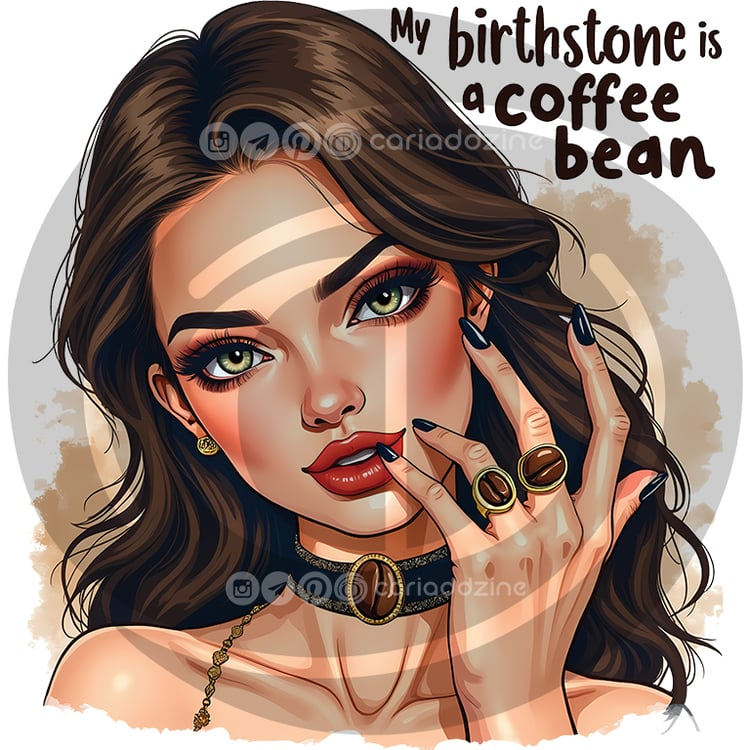 confident woman art, coffee bean illustration, whimsical portrait, seductive woman, digital download art, coffee lover design, stylish wall decor, humorous artwork, chic decor, coffee-themed art