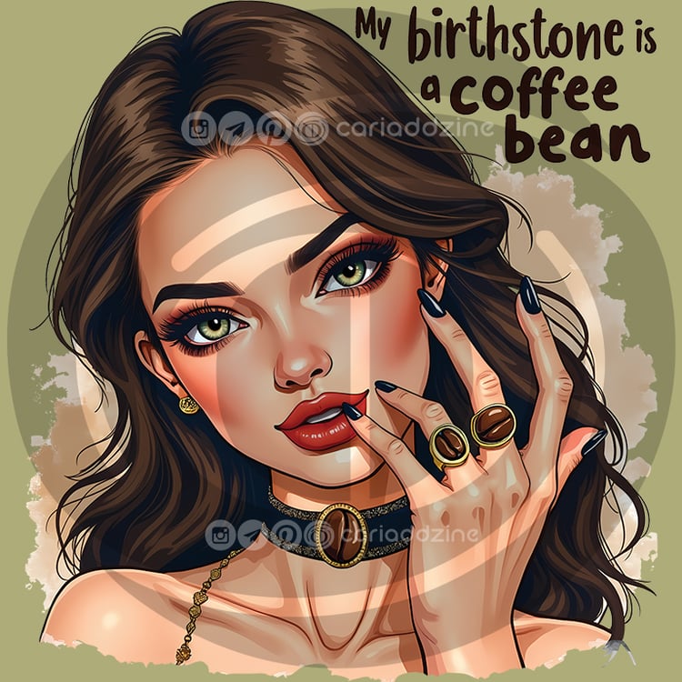 confident woman art, coffee bean illustration, whimsical portrait, seductive woman, digital download art, coffee lover design, stylish wall decor, humorous artwork, chic decor, coffee-themed art