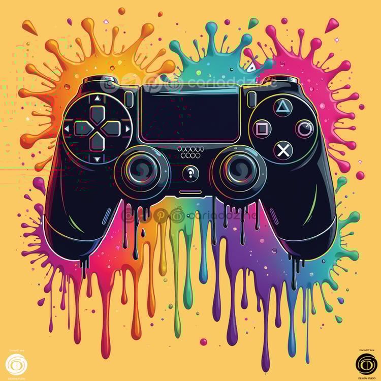 PlayStation art, gaming illustration, colorful design, vibrant artwork, Cariad Dzine design, creative gaming, modern gaming art