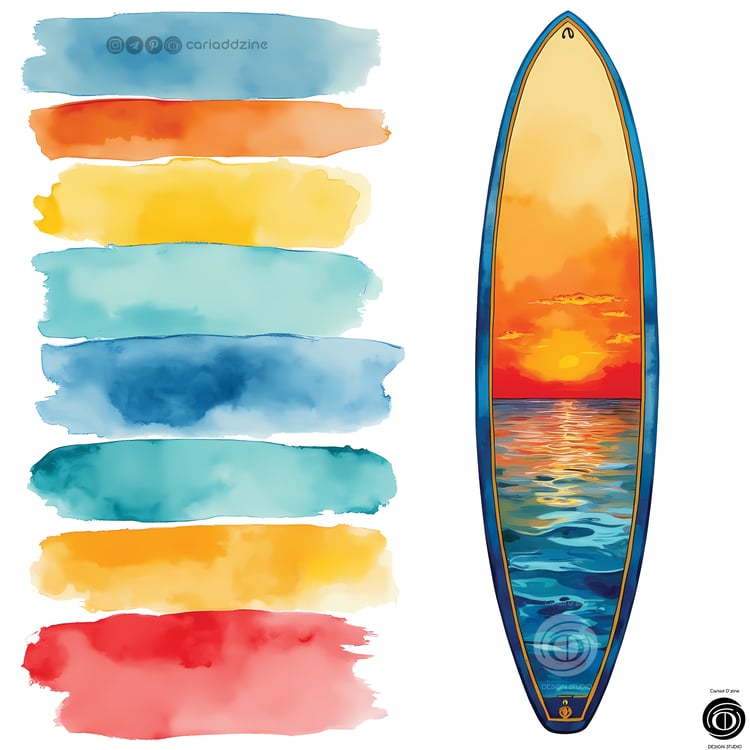 summer art, beach lifestyle, paddleboard design, surfboard illustration, Cariad Dzine design