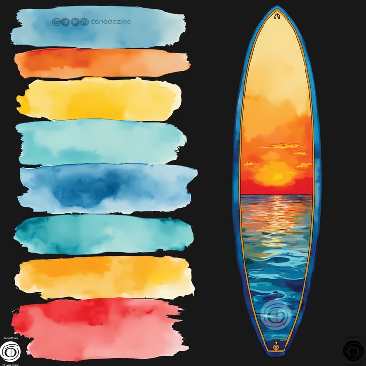 summer art, beach lifestyle, paddleboard design, surfboard illustration, Cariad Dzine design