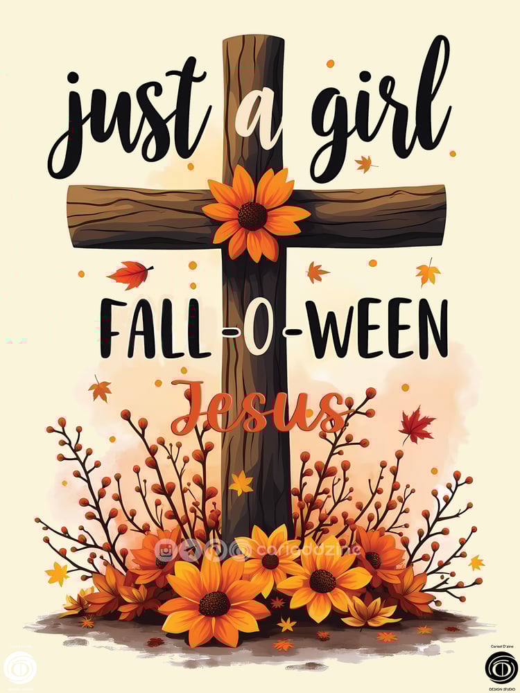 rustic cross art, autumn faith decor, Halloween Christian art, fall-themed artwork, Cariad Dzine design