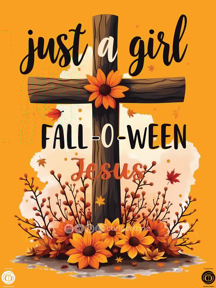 rustic cross art, autumn faith decor, Halloween Christian art, fall-themed artwork, Cariad Dzine design