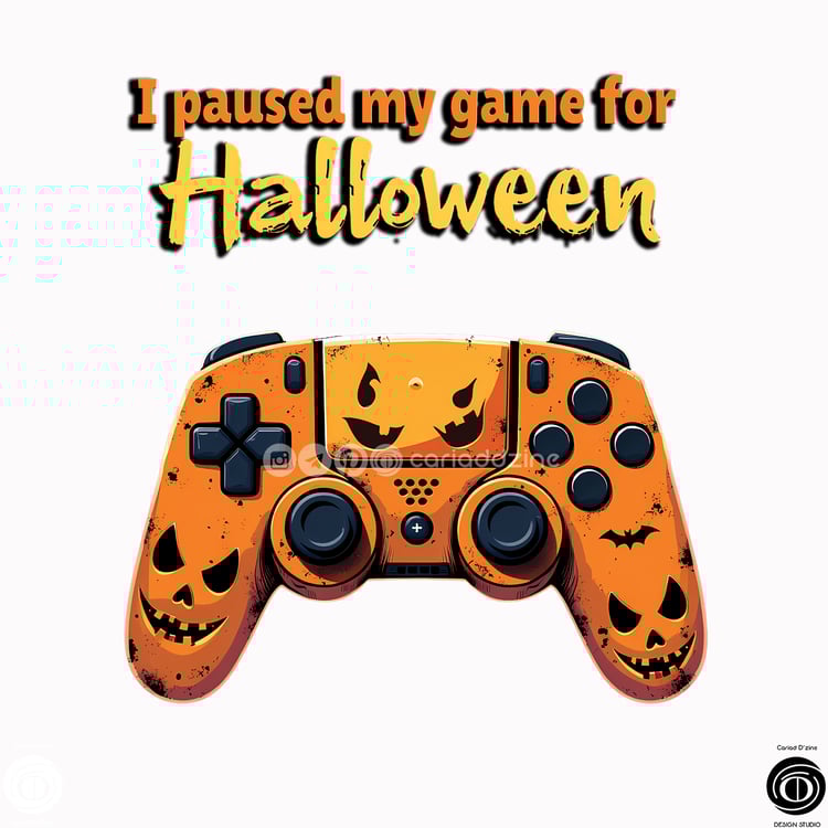 Halloween gaming art, pumpkin controller design, video game Halloween decor, festive gamer gifts, Cariad Dzine design