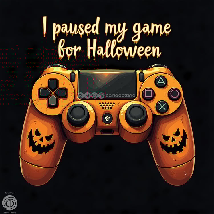 Halloween gaming art, pumpkin controller design, video game Halloween decor, festive gamer gifts, Cariad Dzine design
