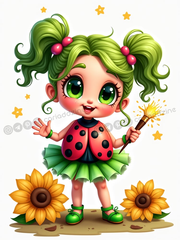 Ladybug art, fairy girl illustration, whimsical artwork, colorful designs, playful graphics, childrens decor, fantasy art, Cariad Dzine design, ladybug theme, enchanting illustrations