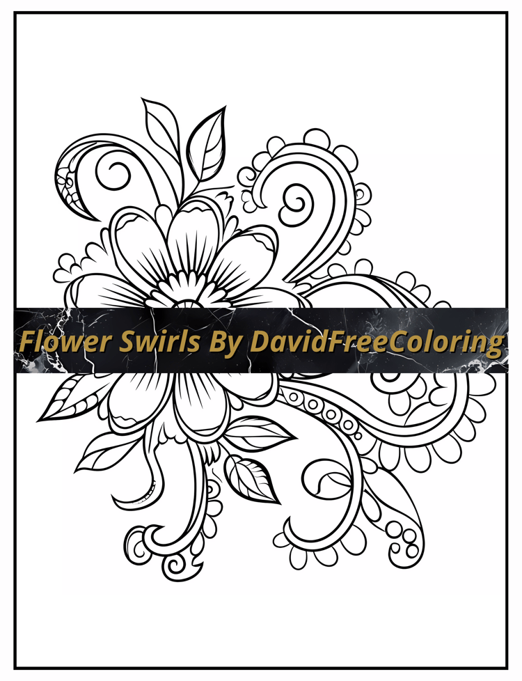 Flowers Swirl Coloring Book Flowers Swirl Images for Adult Coloring Pages Flowers printable coloring book gift for adult PDF download PNG