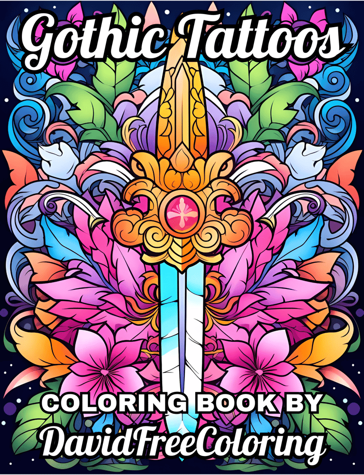 Gothic Tattoos Coloring Book Tattoos Image for Adult Coloring Page Amazing Tattoo printable coloring book gift for adult PDF Download PNG