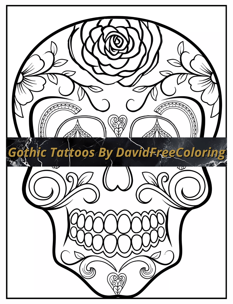 Gothic Tattoos Coloring Book Tattoos Image for Adult Coloring Page Amazing Tattoo printable coloring book gift for adult PDF Download PNG