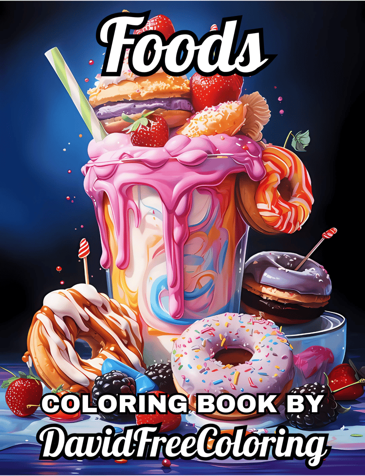 Foods Coloring Book Yummy Food Images for Adult Coloring Pages Foods printable coloring book Foods gift for adult PDF Download PNG
