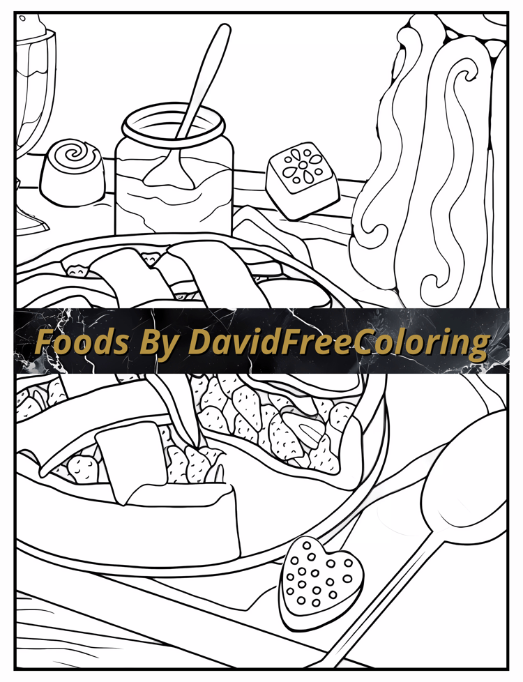Foods Coloring Book Yummy Food Images for Adult Coloring Pages Foods printable coloring book Foods gift for adult PDF Download PNG