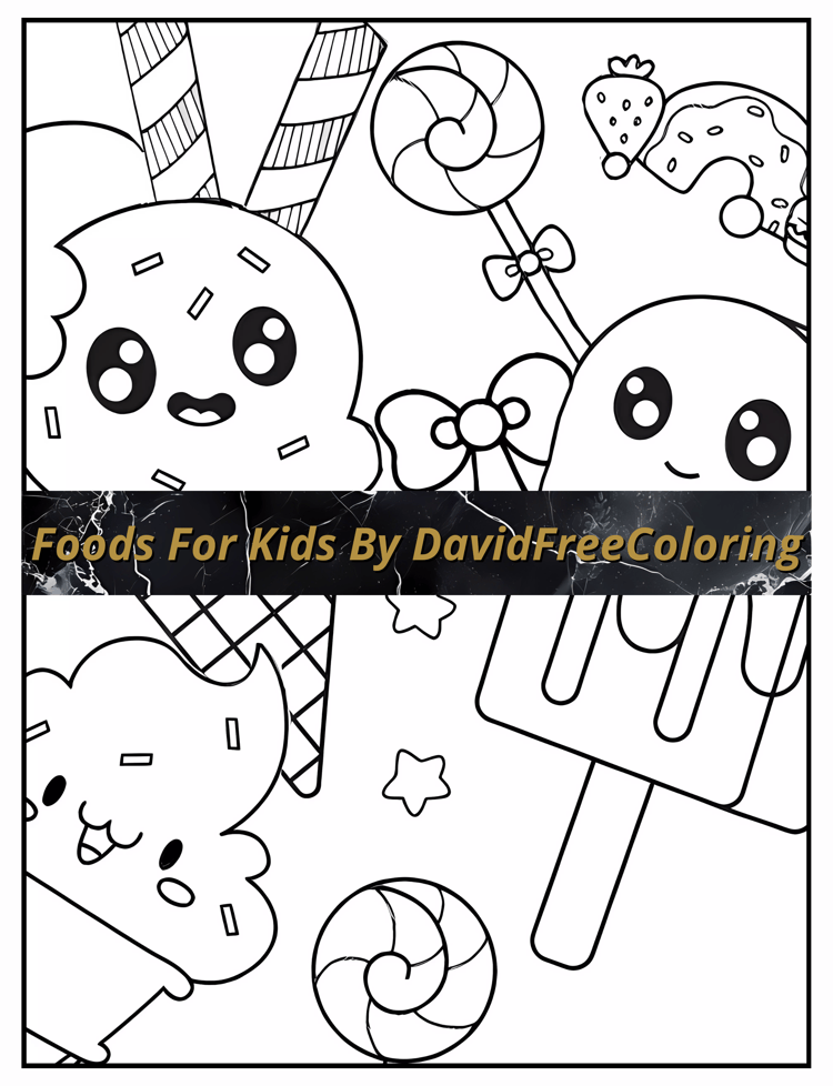 Foods for Kids Coloring Book Cake Candy Sweets Image for Kids Coloring Pages Foods printable coloring book gift for kids PDF Download PNG