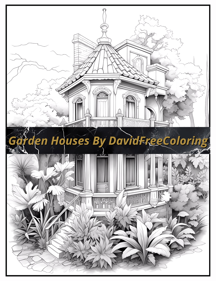 Garden Houses Coloring Book Garden Homes Image for Adult Coloring Page Treehouse  printable coloring book gift for adult PDF download PNG