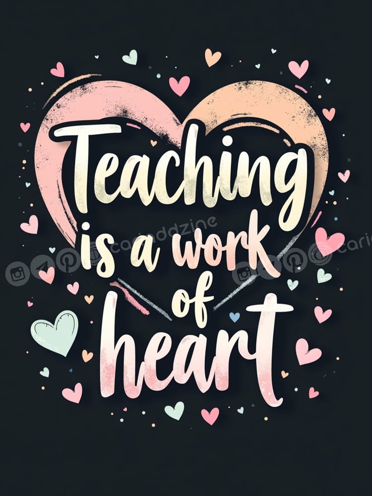 teaching artwork, educational decor, heart design, teaching appreciation, whimsical art, Cariad Dzine design, teacher gifts, school illustrations, pink heart art, inspirational quotes